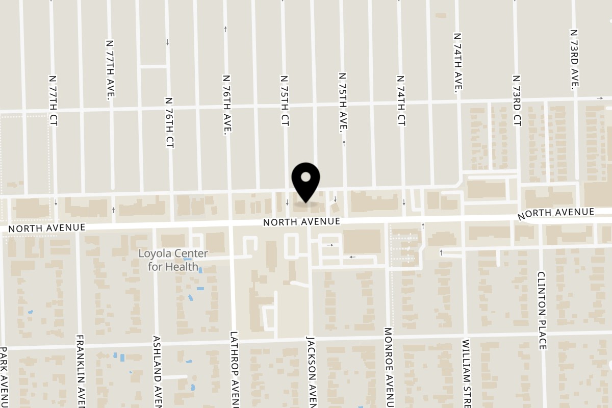 Map showing the location of Burger MOOvment on 7512 W North Ave in Elmwood Park